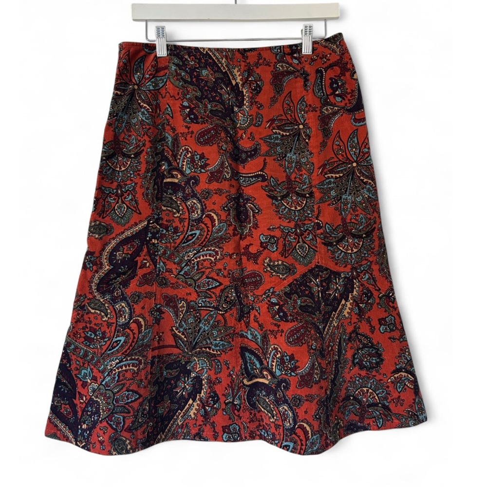 HAROLD’S Vintage Cotton Corduroy Paisley Print A-line Midi Skirt